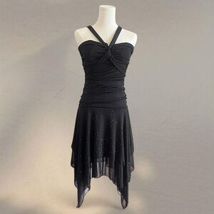 Major Sparkly Vintage Asymmetrical Elegant Black Evening Dress